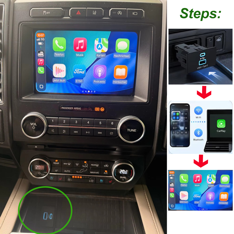 Usb C Hub - محول USB لاسلكي لتشغيل Carplay لسيارات