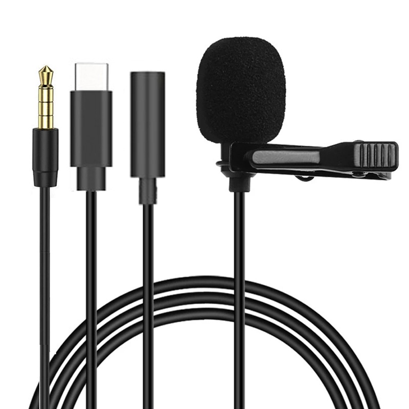 Type C Adapter - 1.5 متر صغير محمول Lavalier ميكروفون
